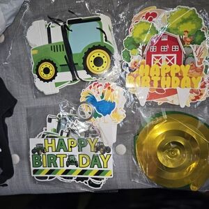 Farm Tractor Happy Birthday Party Decorations - Green & Gold